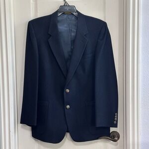 Mens‎ Oscar de la Renta Blazer Navy Blue Wool Blend Two Button Classic Fit